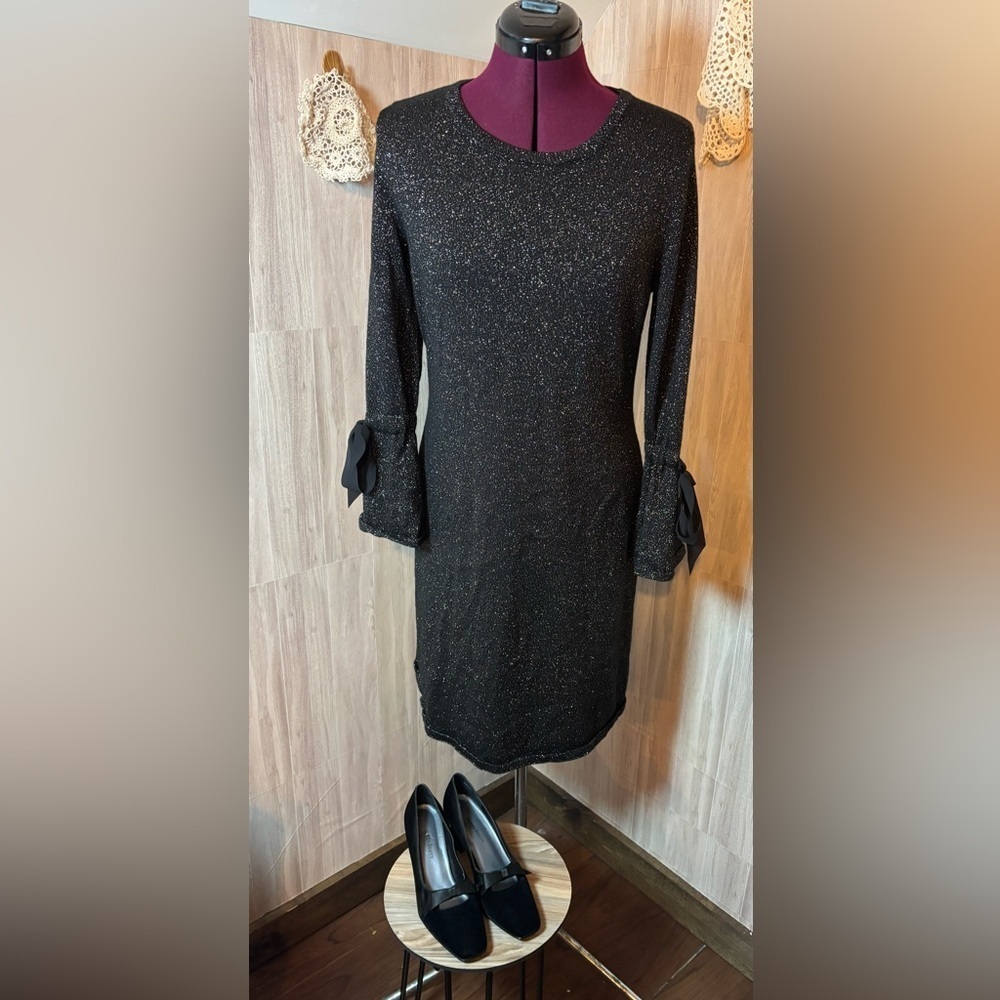 Talbots RSVP Chic Black Sparkle Long Sleeve Dress